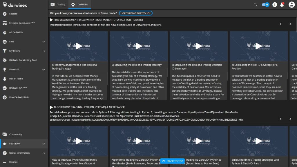 video tutorials on the darwinex website