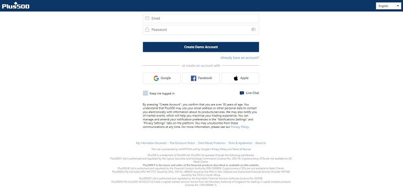 plus500 demo account registration form