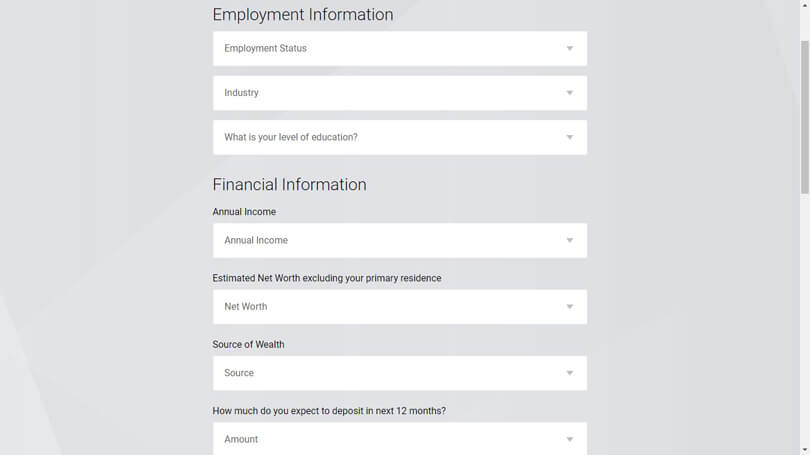 FxPro registration financial information