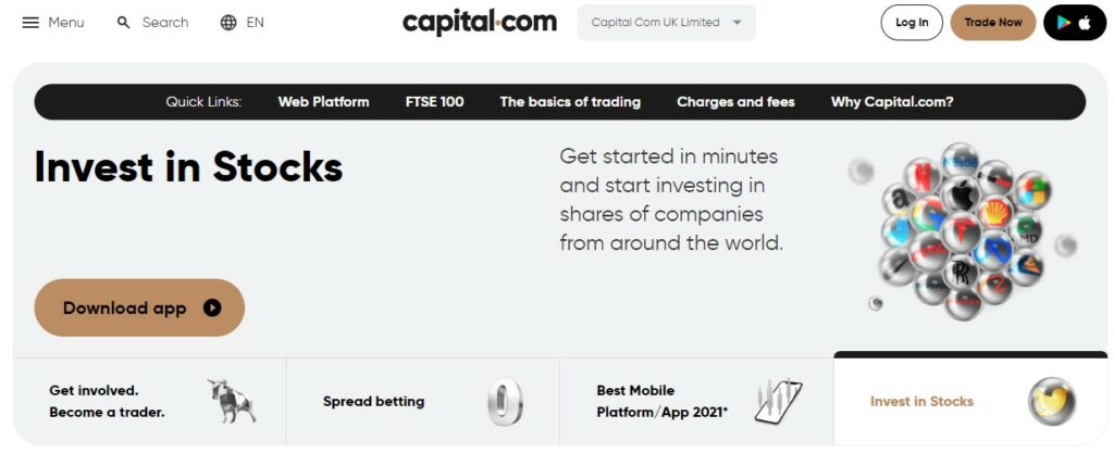 The homepage of Capital.com