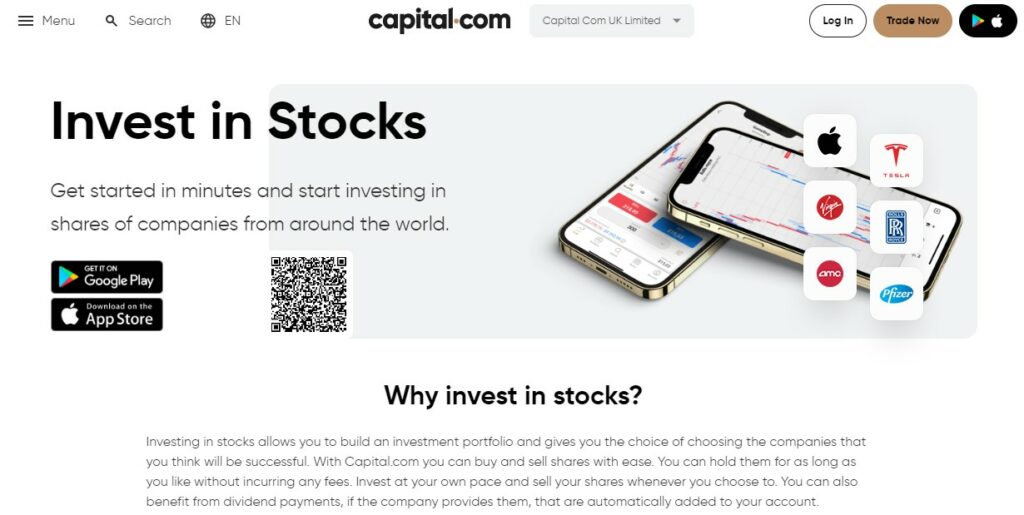 The stocks investing account at Capital.com