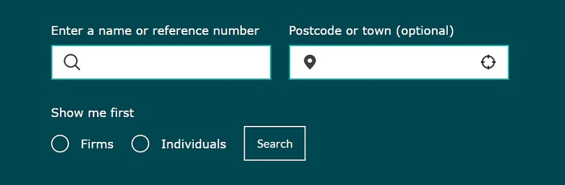 fca financial services register search section