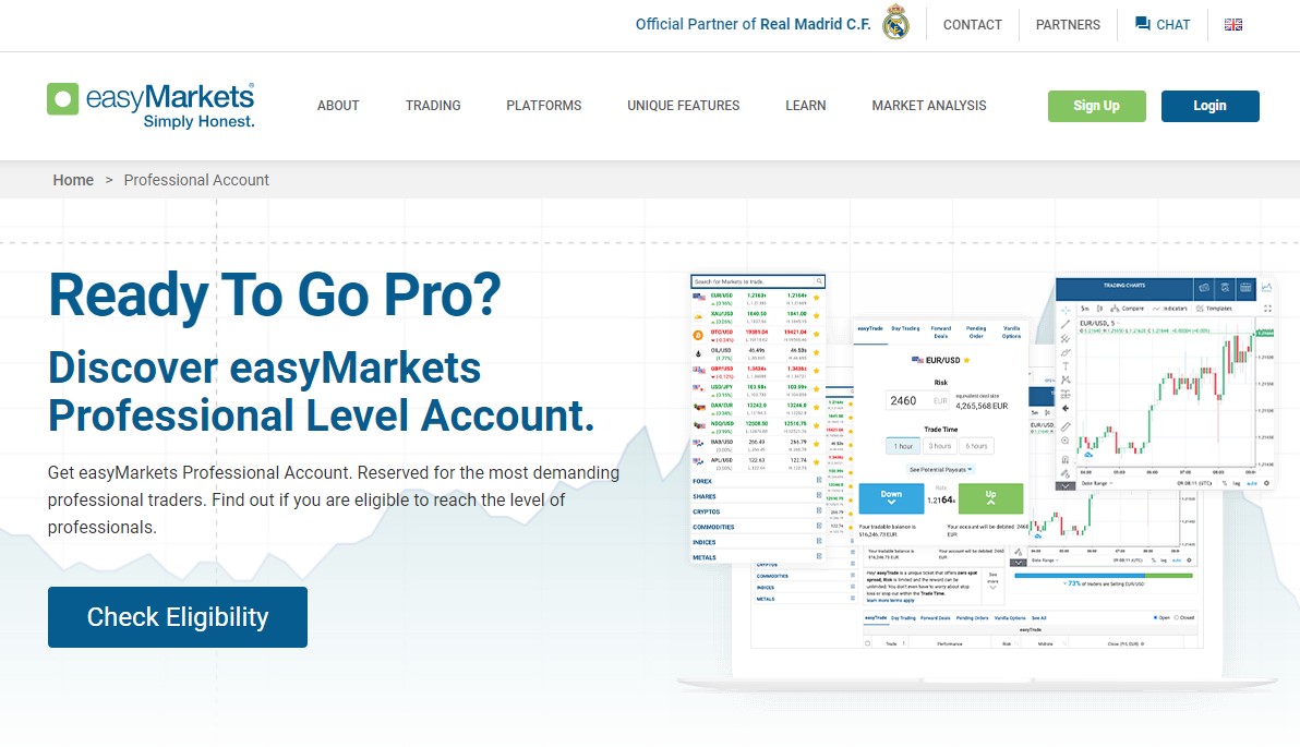 The easyMarkets professional account