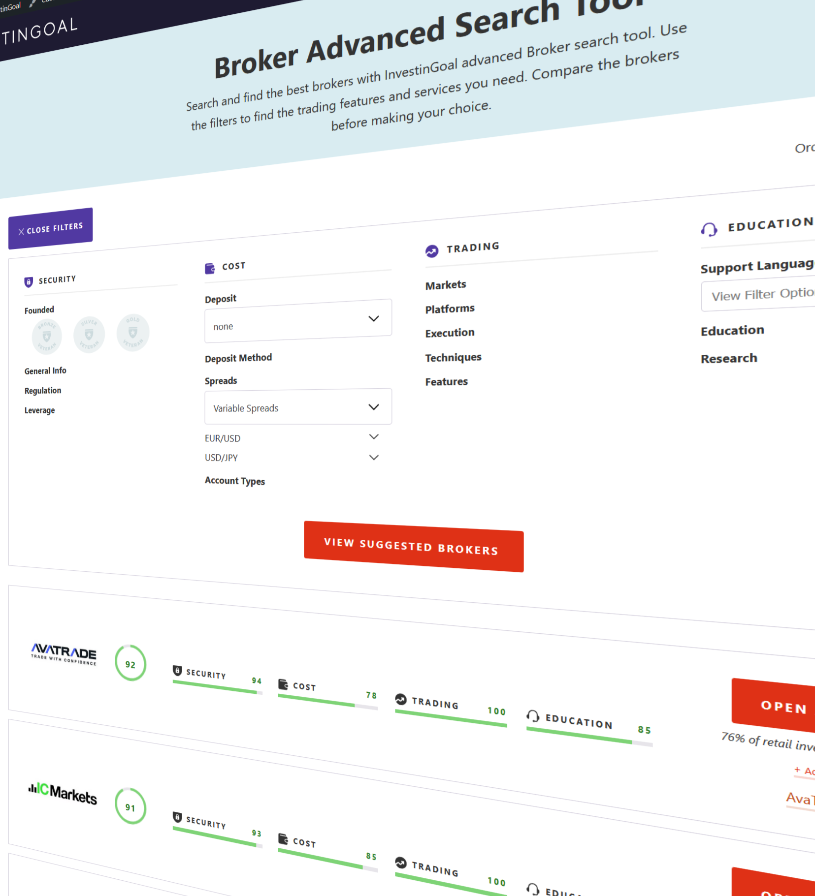 InvestinGoal broker search tool