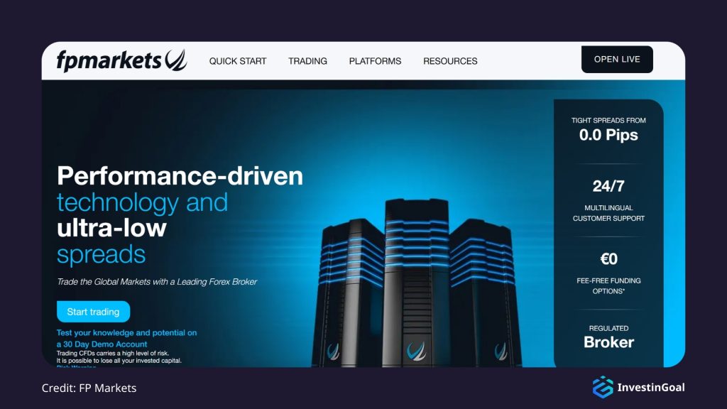 General View of the FP Markets Homepage