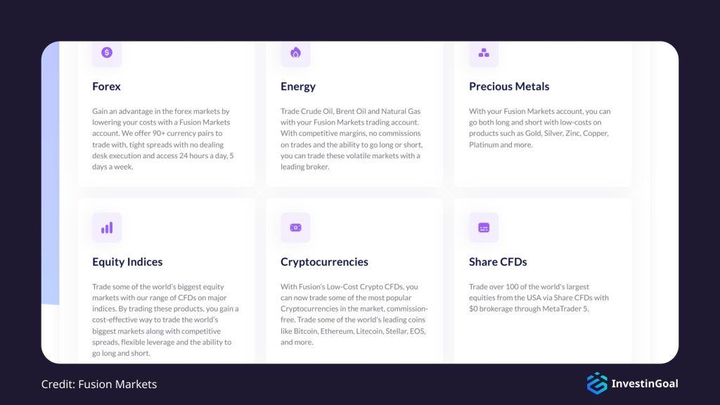 General View of the Available Markets on Fusion Markets