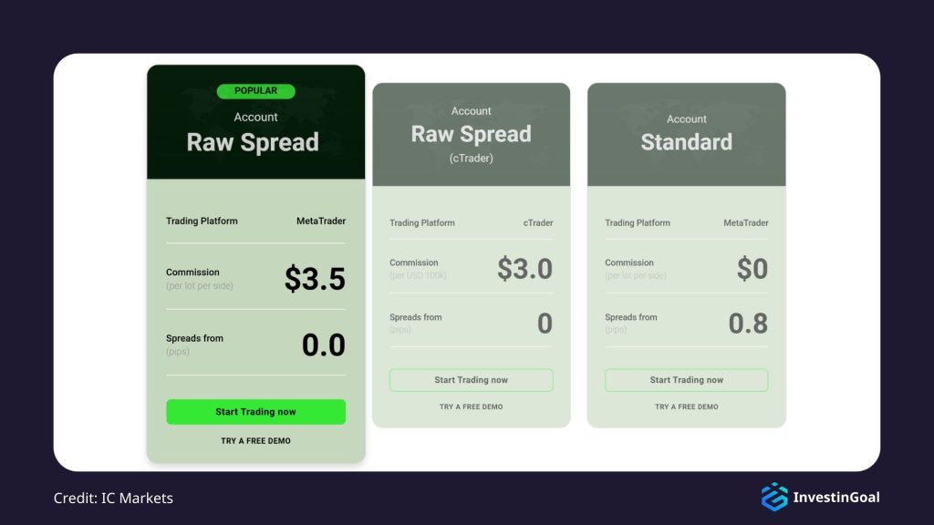 General View of the Account Types on IC Markets