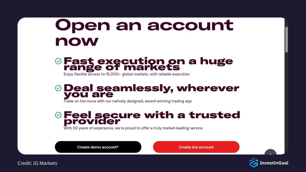General View of the Account Types on IG Markets