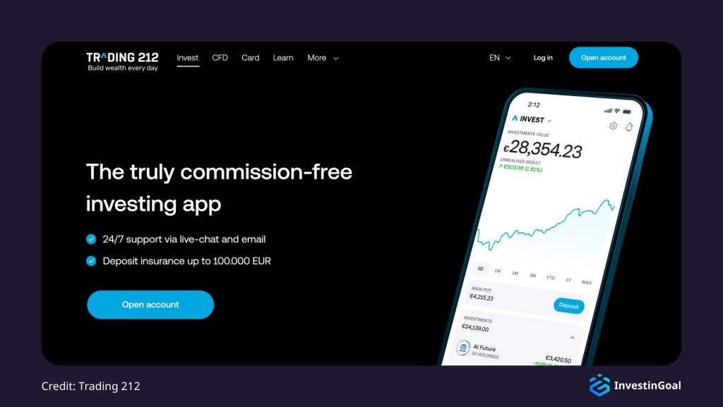 General View of the Trading 212 Homepage