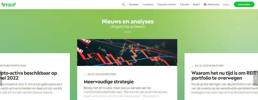 eToro's sectie gewijd aan de laatste markt updates en analyses