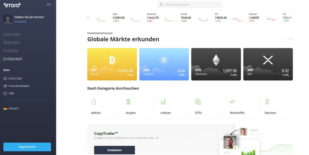 Entdecken Sie die globalen Märkte mit eToro