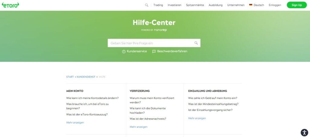 Das eToro Hilfezentrum