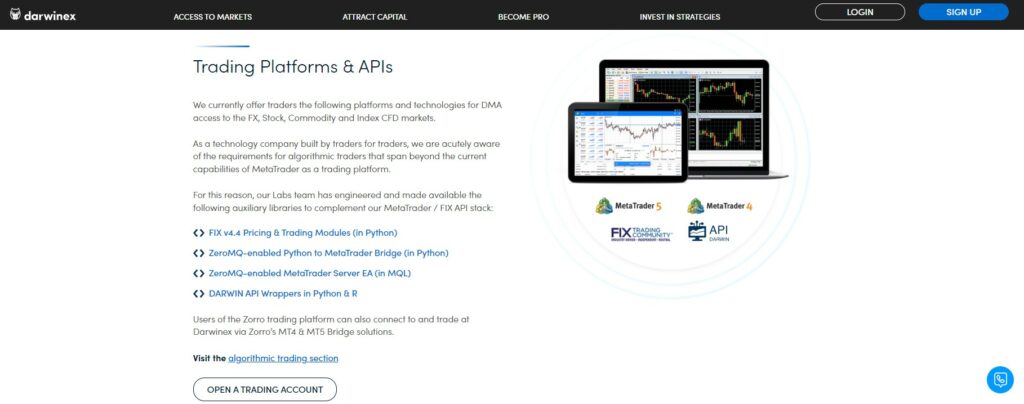 Handelsplattformen und API von Darwinex