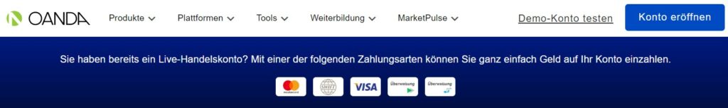Einzahlungs- und Auszahlungsmethoden bei Oanda