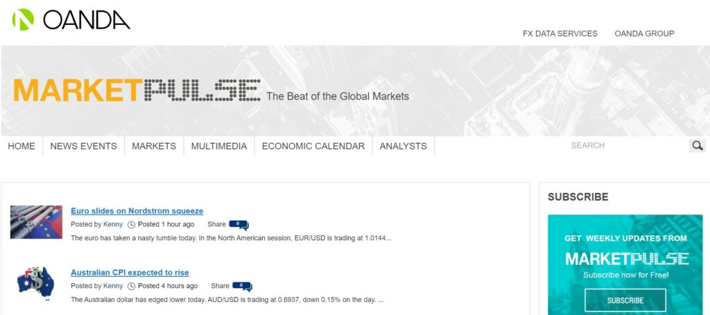 Market Pulse von Oanda, um über Marktnachrichten auf dem Laufenden zu bleiben