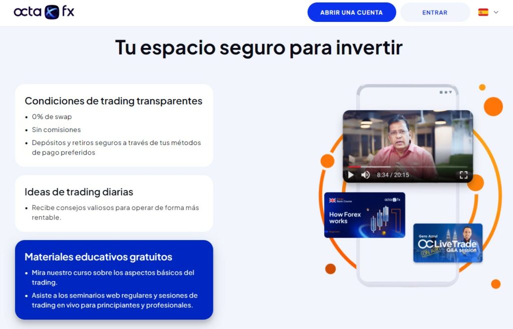 La página de inicio del sitio web de OctaFX