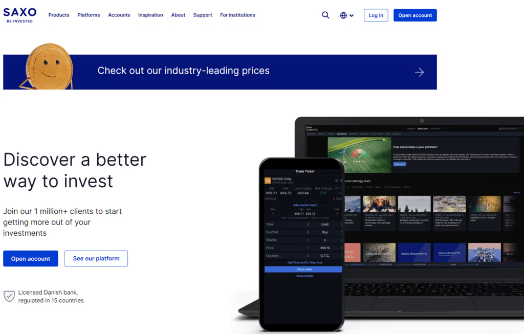 homepage del broker saxo bank
