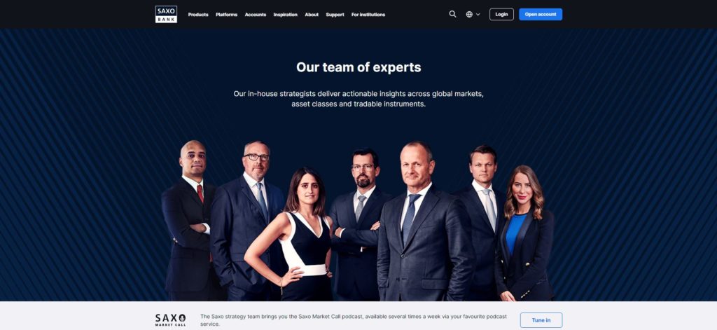 la sección equipo de expertos de saxo bank