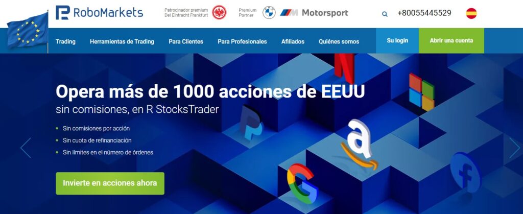 La pagina principal del sito de robomarkets