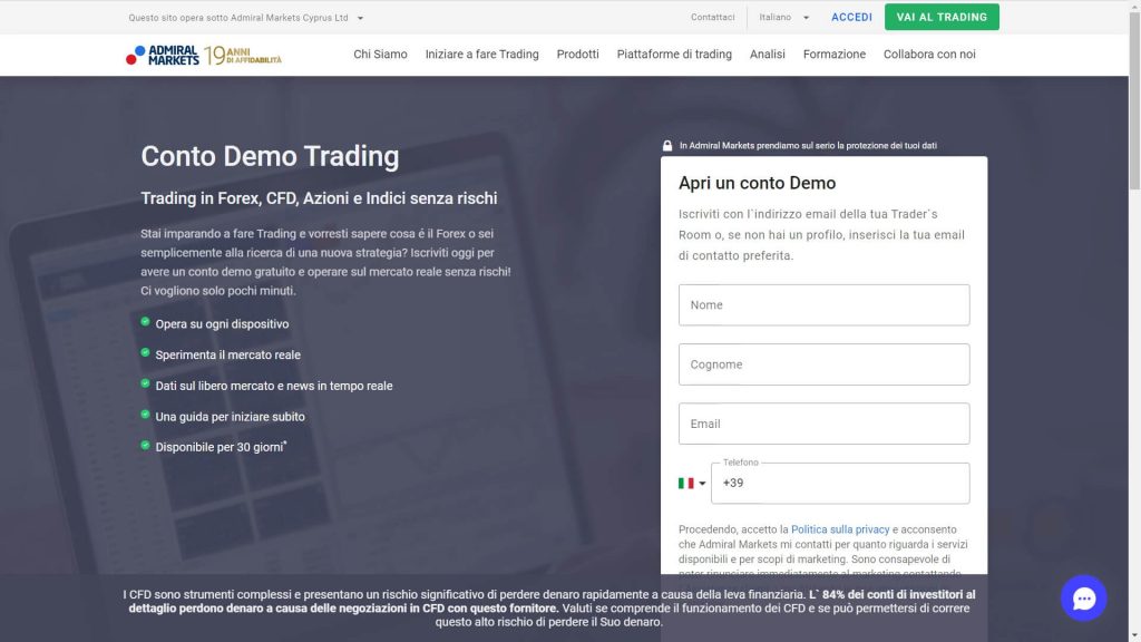 conto demo di admiral markets