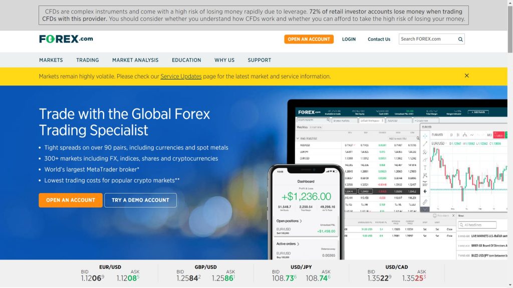 homepage principale di forex.com