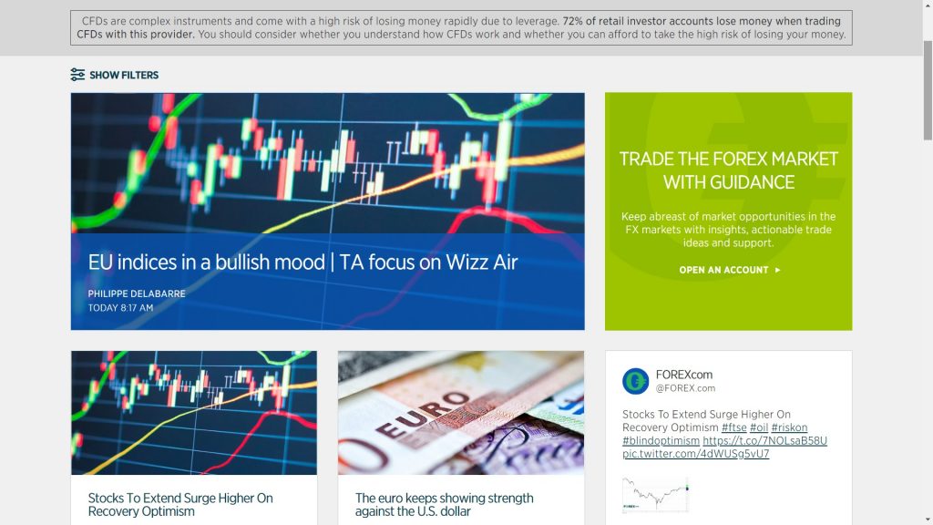 sezione ricerca delle notizie di forex.com