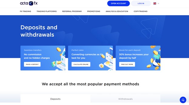 I metodi di deposito e prelievo di OctaFX