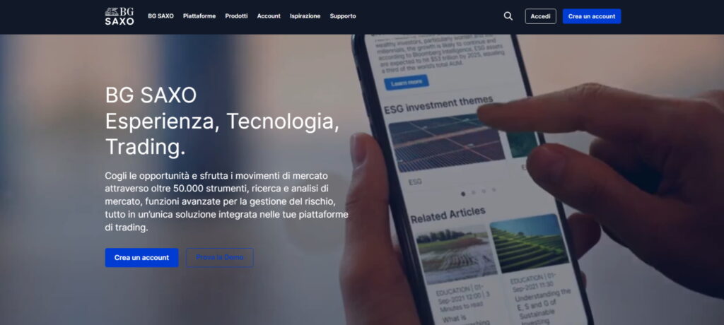 Homepage del sito delbroker saxo bank